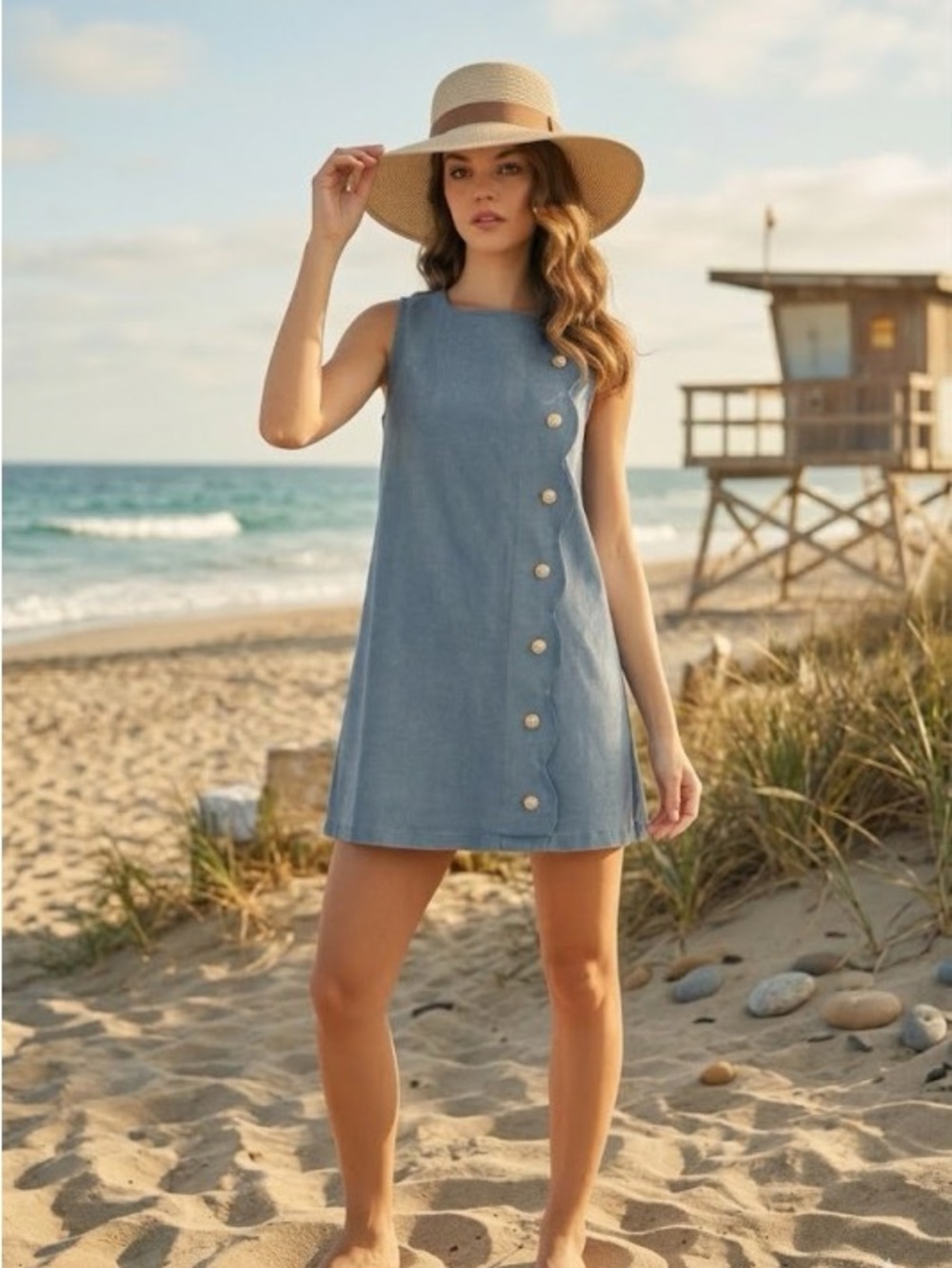 LovLov Denim Scalloped Mini Dress